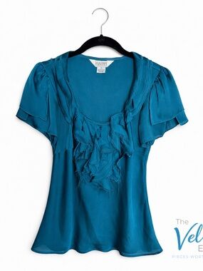 Allison Taylor Teal Ruffle Blouse Size M Romantic Career Top